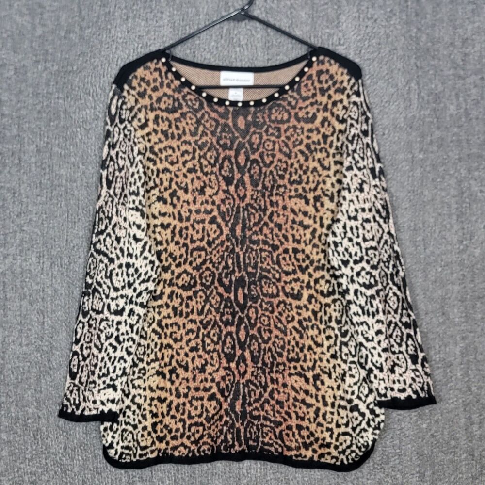 Alfred Dunner Sweater Womens XL Brown Black Leopard Print Long Sleeve Knit Top